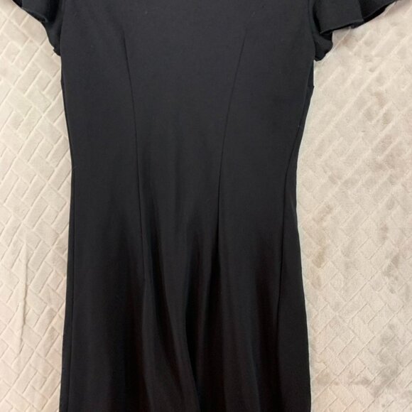 SL Fashions Juniors L Mini Dress Black Knee Length Short Ruffle Sleeve V Neck - Picture 13 of 15